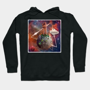 Surreal Astronaut Couple on Tiny Planet in Space Having an Adventure Hoodie